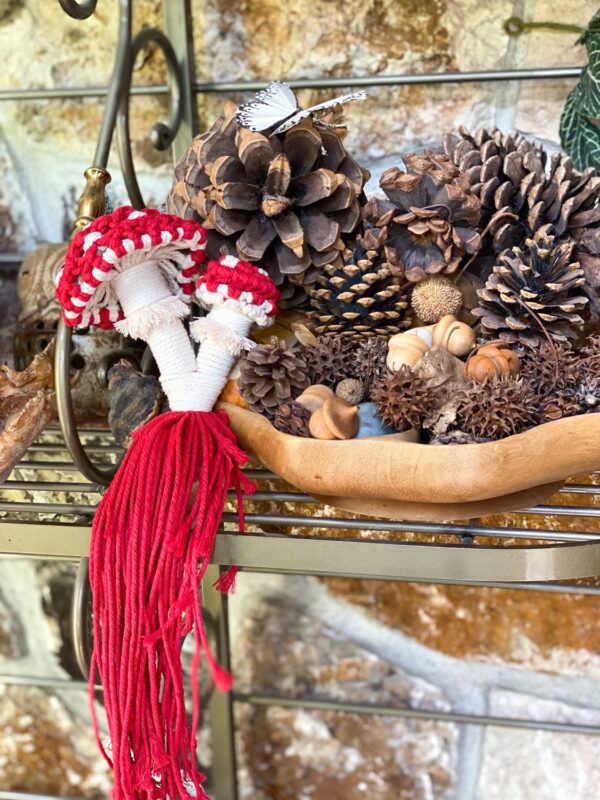 Cherry Red Macrame Mushrooms