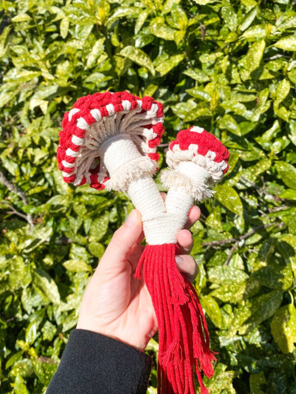 Cherry Red Macrame Mushrooms