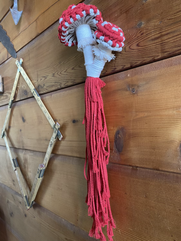 Cherry Red Macrame Mushrooms